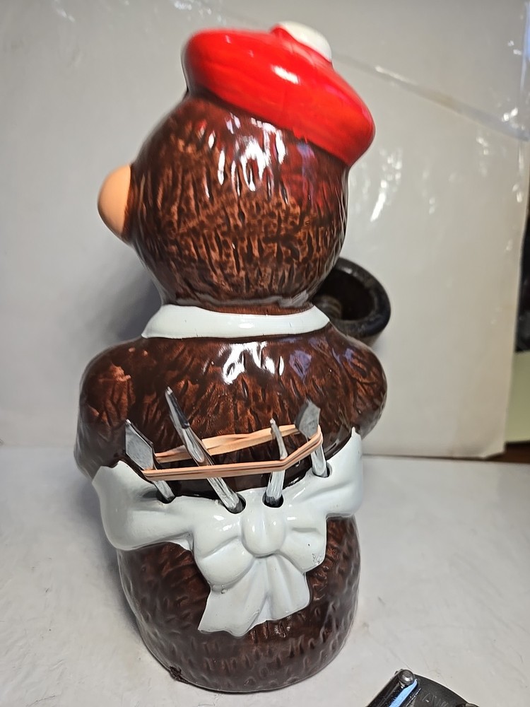 Vintage McCrory Ceramic Monkey Nut Cracker Mallet Pick Set Earthenware 7.5"