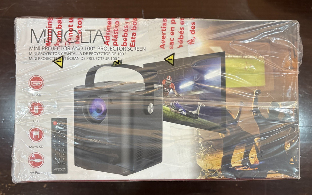 Minolta MN674 Portable Mini Projector HD Bundle Pack With 100" Screen Remote New