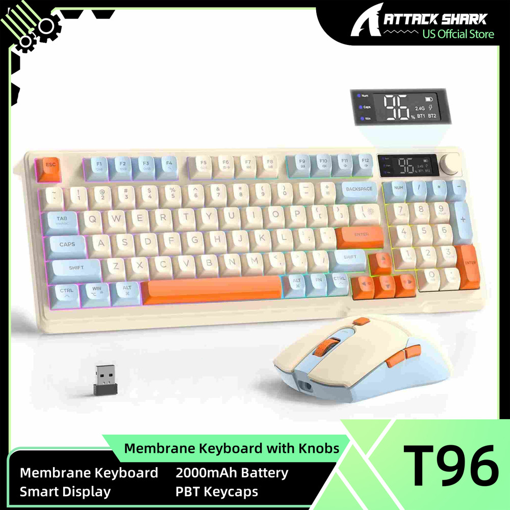 ATTACK SHARK x FREEWOLF T96 Smart Display Wireless Membrane Keyboard And Mouse
