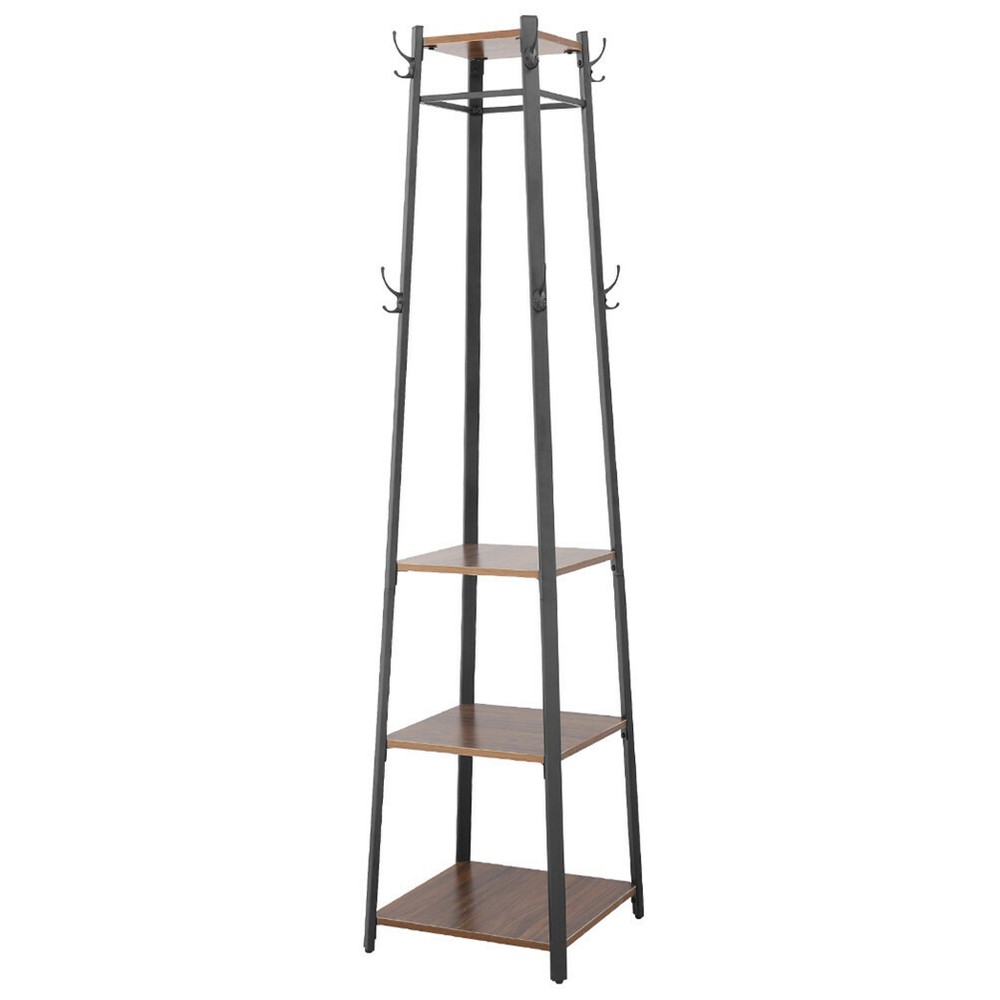 Hall Tree Entryway Tower Coat Rack Stand with Storage Shelf 8 Hook Clothes Rail