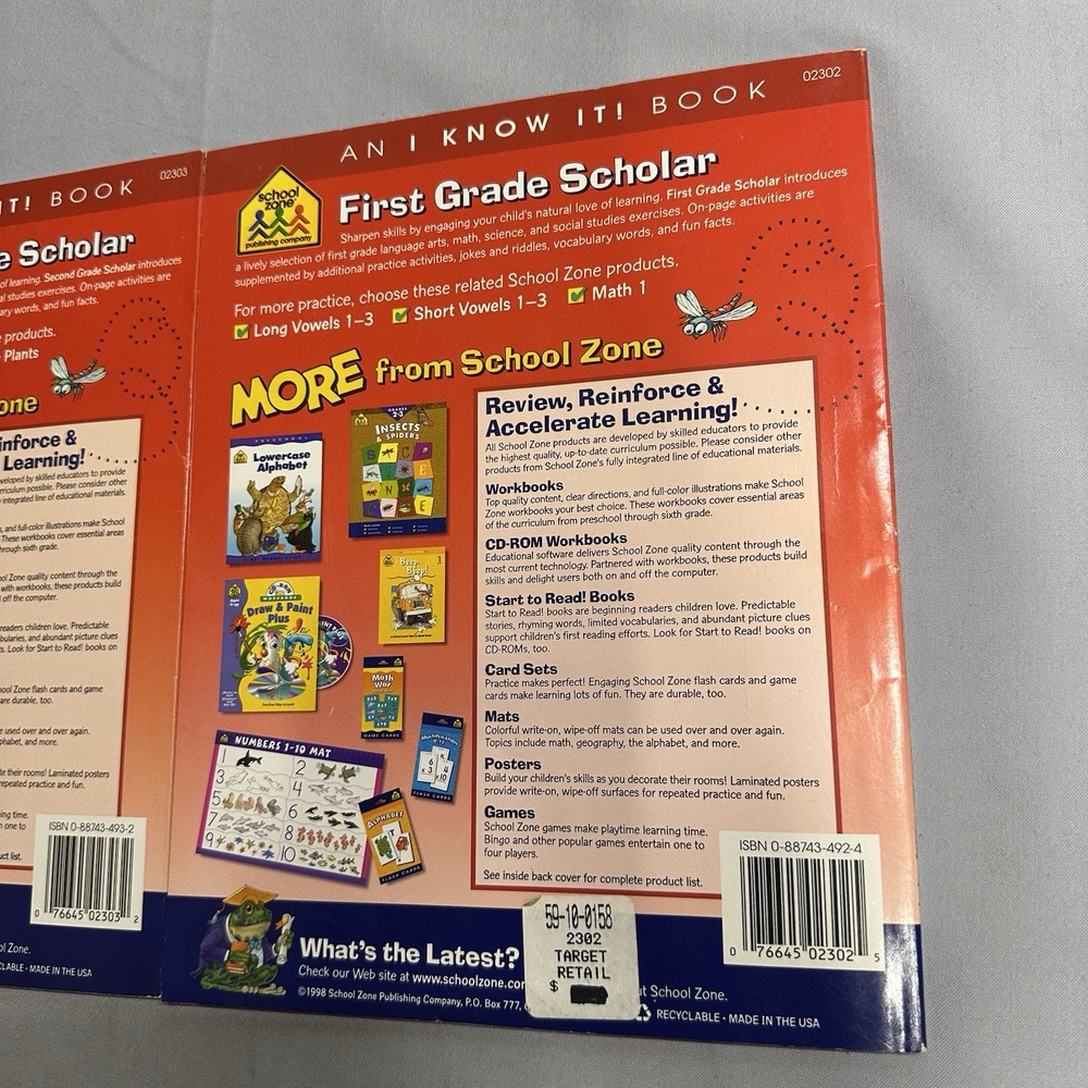 School Zone First & Second Grade Scholar Deluxe Workbook Set 1998 Homeschool