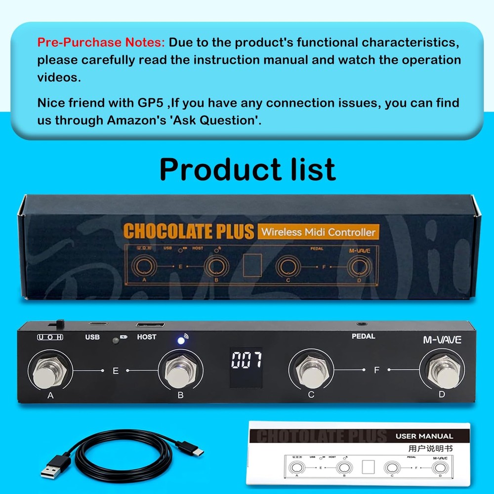 M-VAVE Chocolate Plus Wireless MIDI Foot Controller 4 Midi