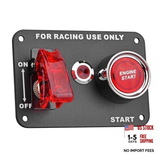 Racing Car Ignition Switch Panel, 12V Switch Panel 2 in 1 with Car Engine red