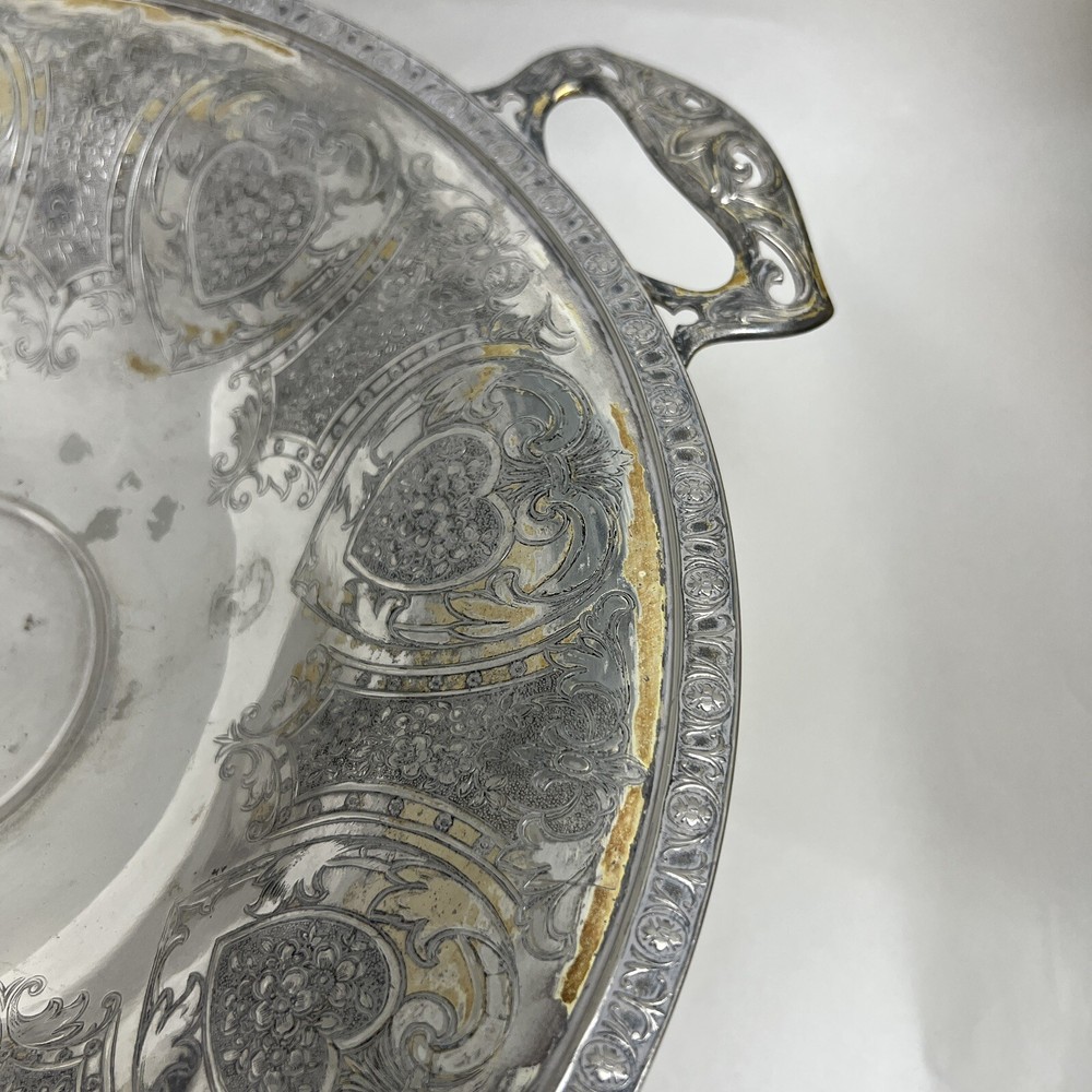 Vintage 11” Silver Plate Serving Bowl With Handles
