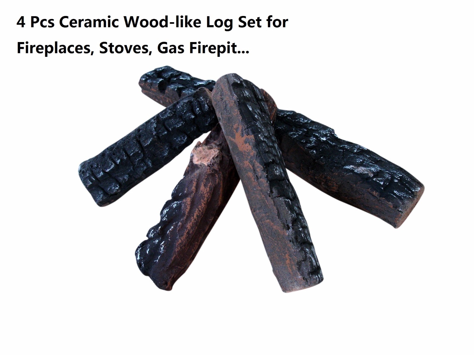 4 Pcs Wood-like decorative Ceramic Log for gas firepit ethanol fireplaces,stoves