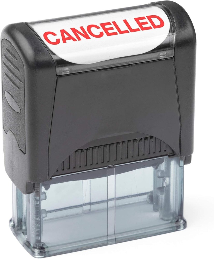 Self-Inking "Cancelled" Rubber Stamp Refillable with Pre-installed Red Ink