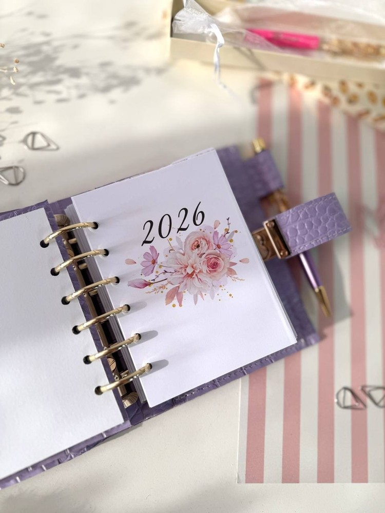 Dated 2026 leather notebook cover A7 6 rings mini wallet, Mini Planner Binder.