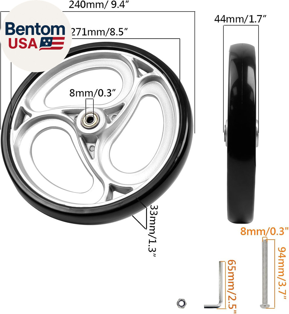 2 Pcs 10" Replacement Wheels for Rollator Walker Wheelchairs Walker Wheels Repla