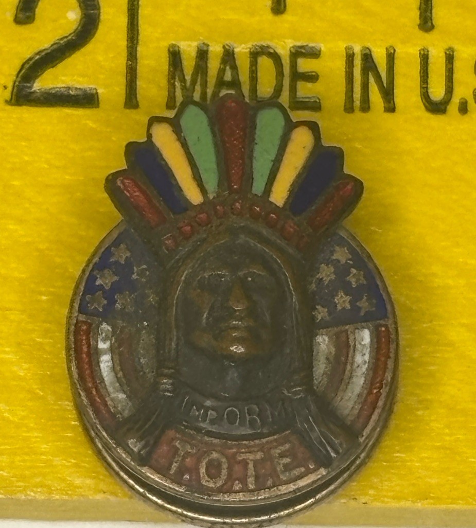 Vintage Improved Order Of Red Men Native American Enamel Lapel Pin Pat 1908 Tote