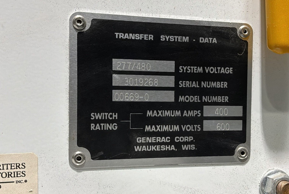 Generac 400 Amp 600V GTS System Transfer Switch 3019268 🟦