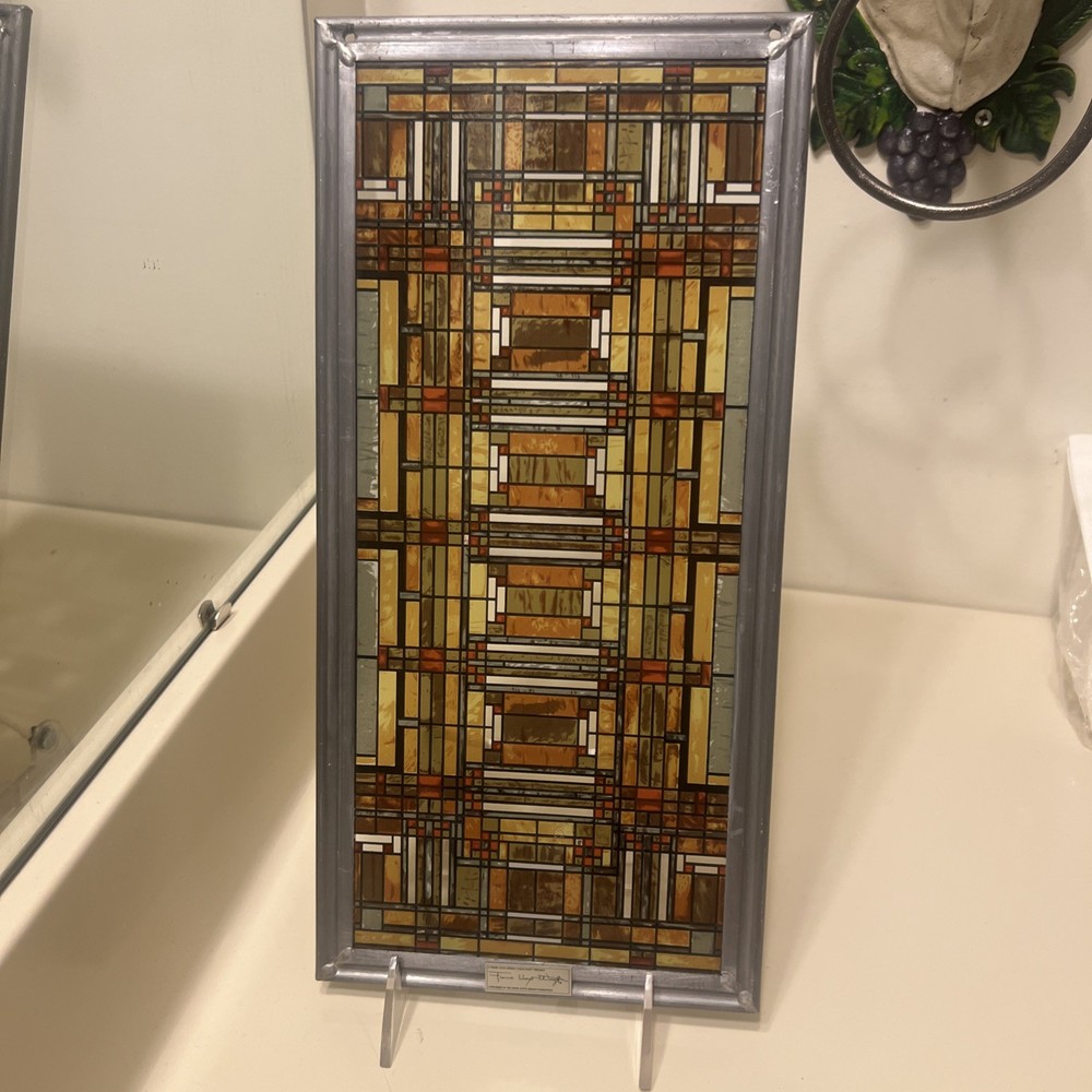 Frank Lloyd Wright Oak Park Skylight Stained Glass Panel Steel Frame Decor