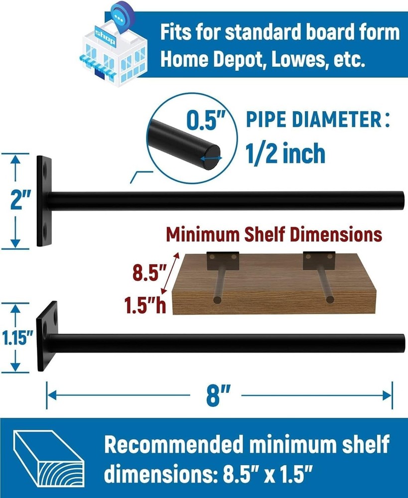 Durable 12-Pack Floating Shelf Brackets - 110 lb Capacity & Easy Install