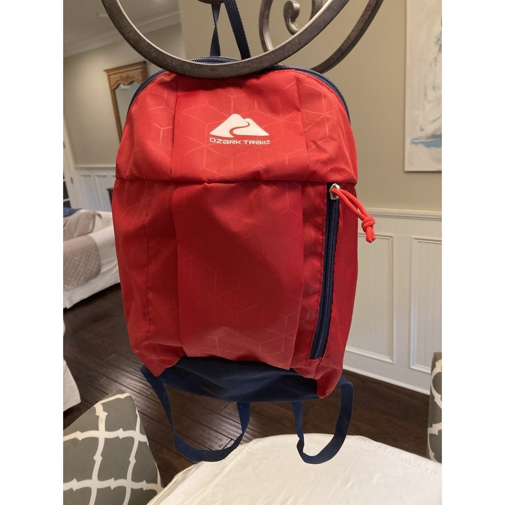 Ozark Trail Red Navy Blue Geometric Pattern Small Hiking Daypack Backpack