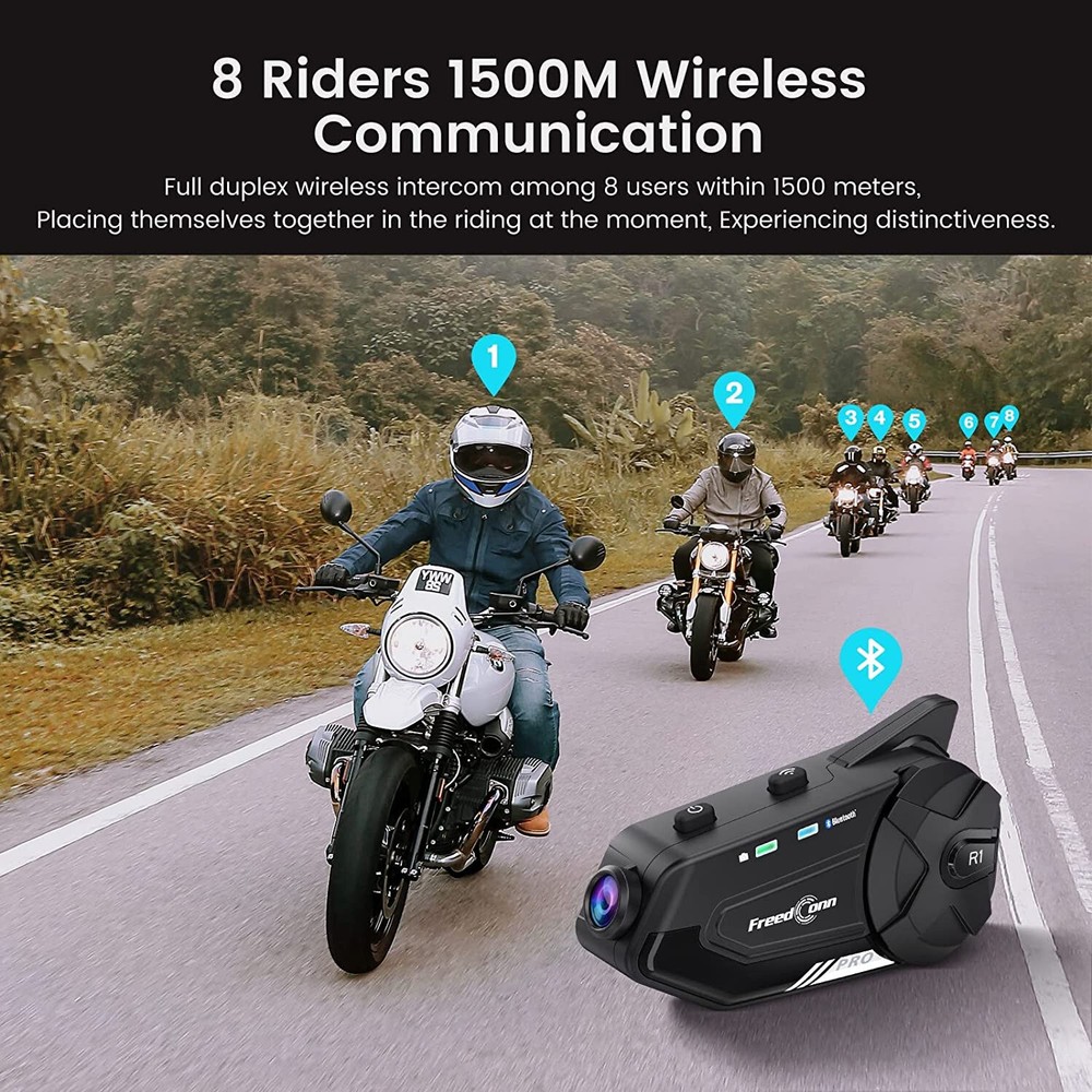 Bluetooth Motorcycle Intercom Headset Helmet Communication 2K Camera Recorder