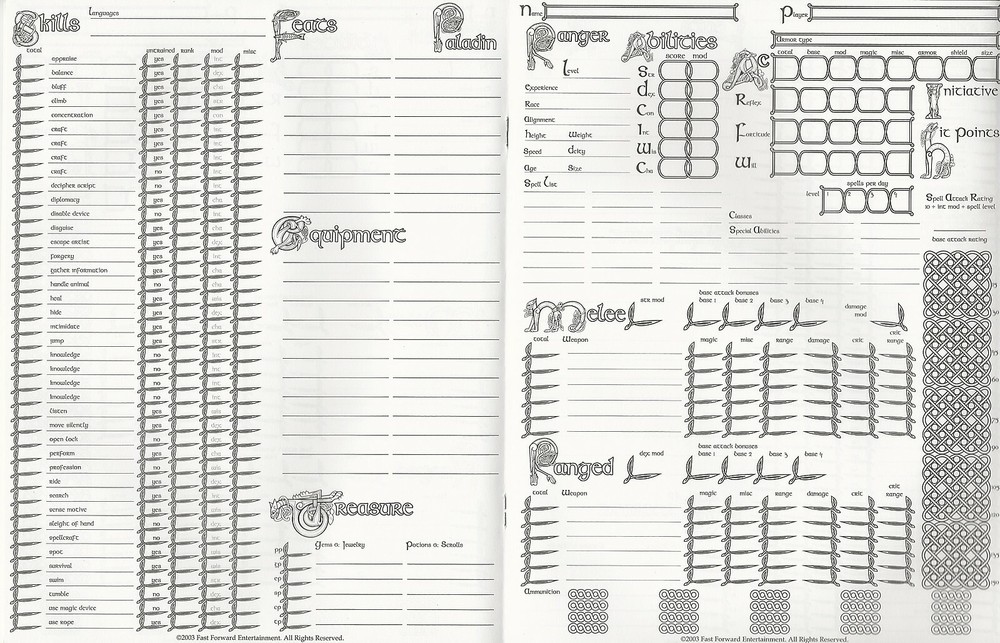 D&D 3rd ed D20 Character Record Sheets, Detailed sheets for each Class D&D FS