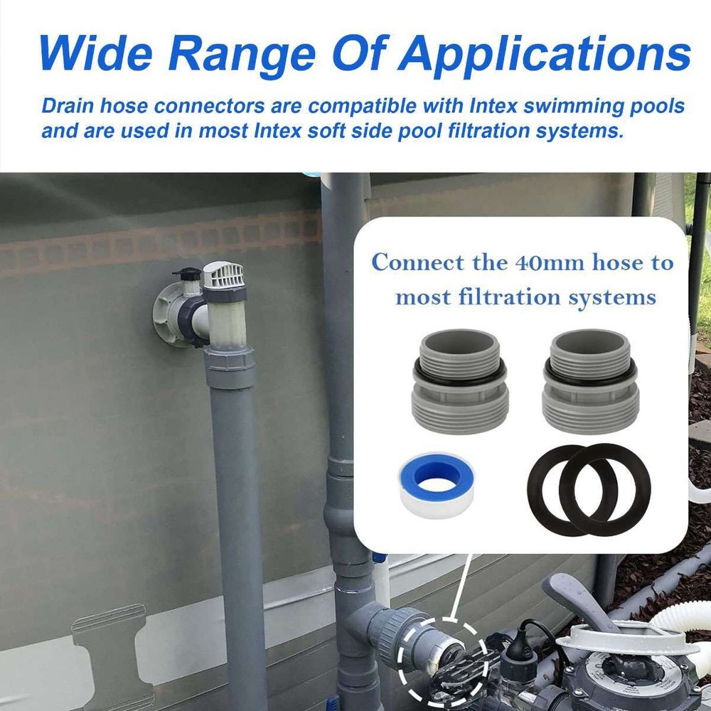 2pcs For Intex Pool Hose Adapter Conversion Kit 40mm to 1-1/2 Inch Connection