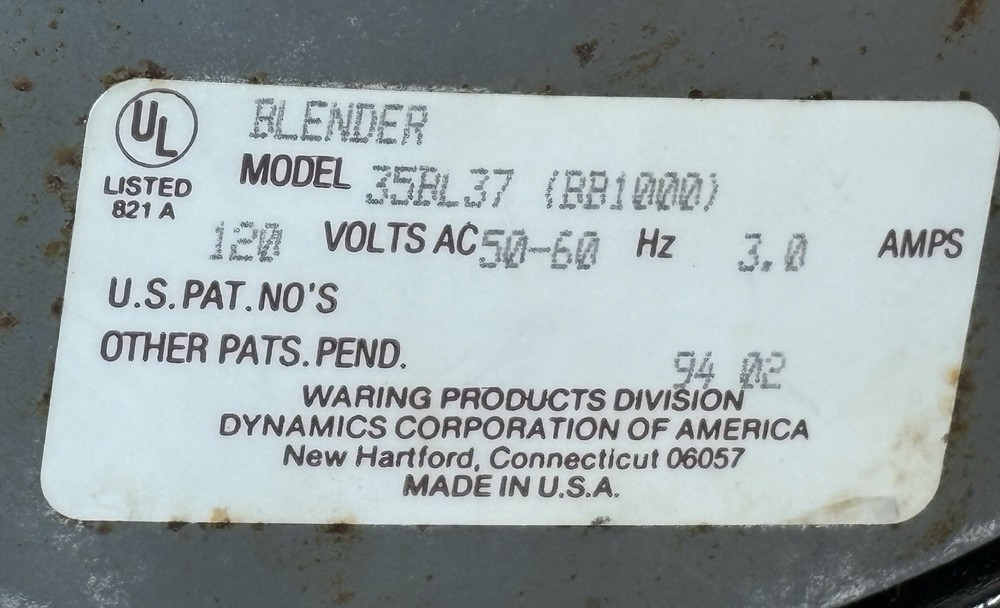 Waring Vintage Blender Model 35BL37 (BB1000) Excellent Preowned