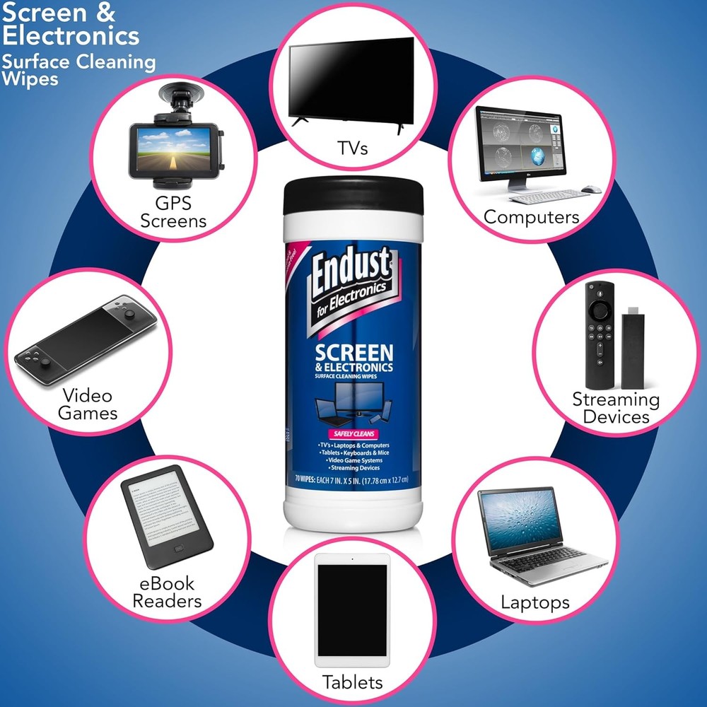 Endust For Electronics; Screen & Surface Cleaning Wipes, 70 Count (Pack of 6)