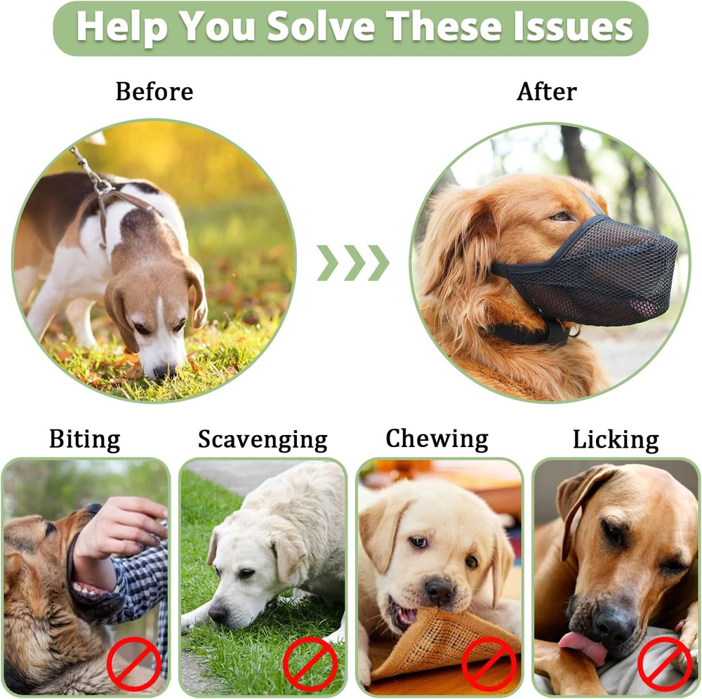 Dog Muzzle, Patented Soft Mesh Muzzle for Small Medium Large Dogs for Scavenging
