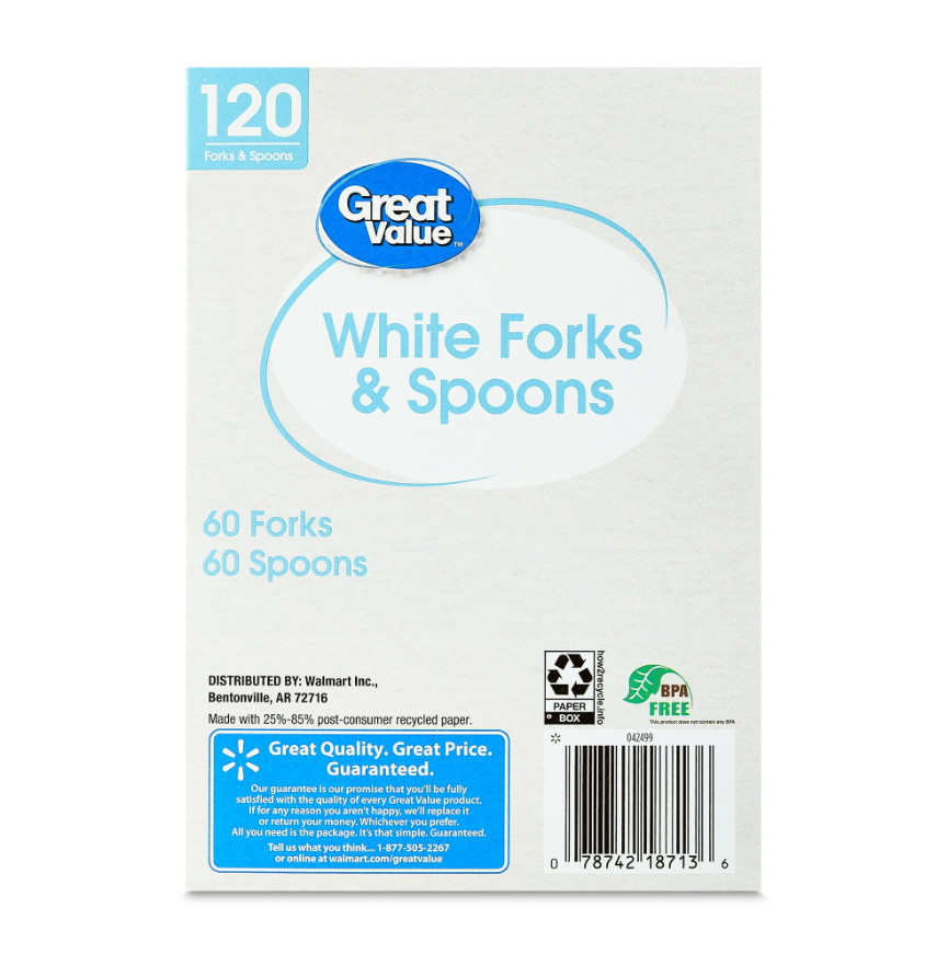 Disposable Plastic White Forks and Spoons, 120 Count includes 60F/60S
