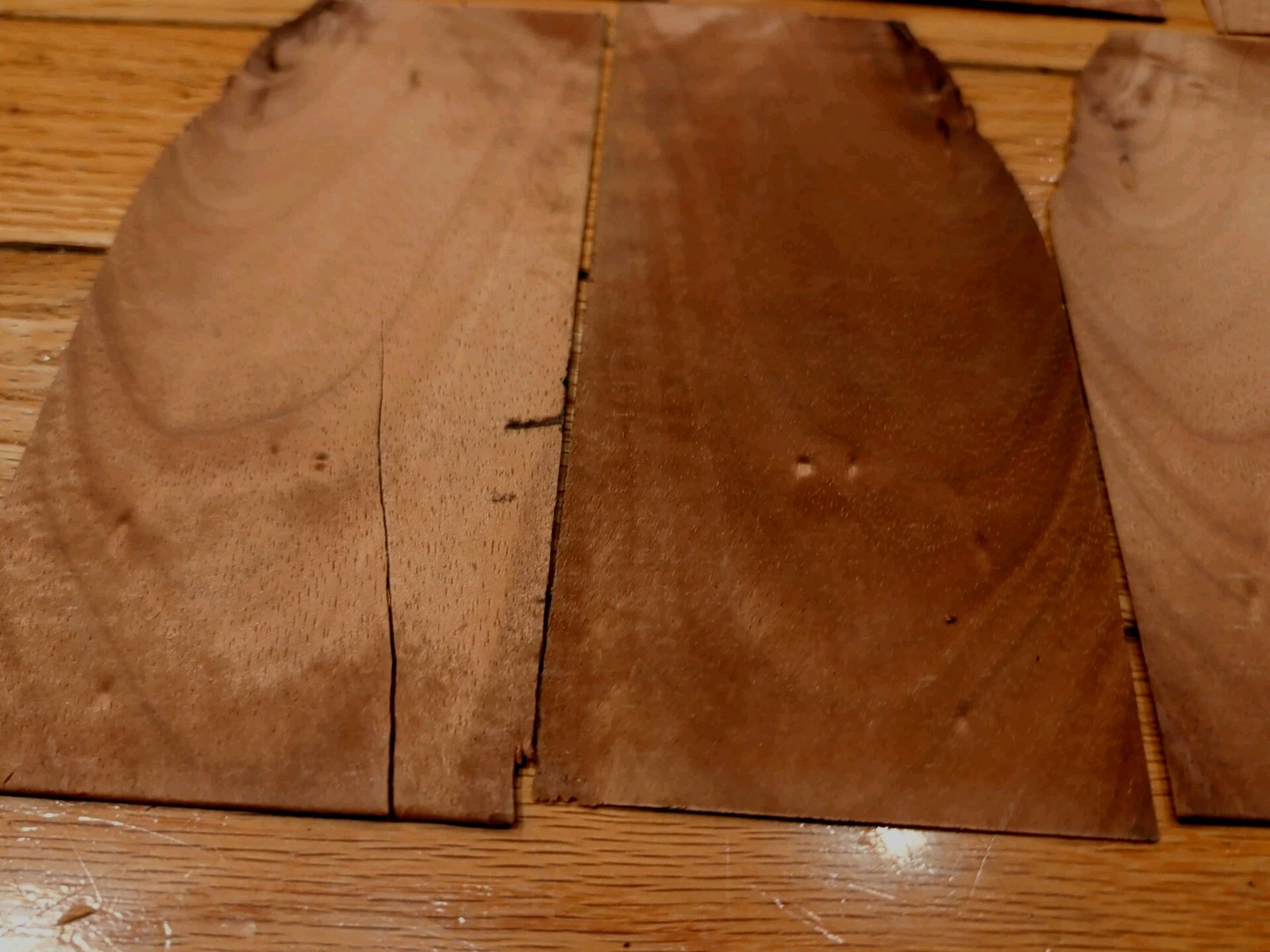8 pieces Koa wood veneer 2" x 6" & 3" raw some 1/42" + 9 more pieces cracks