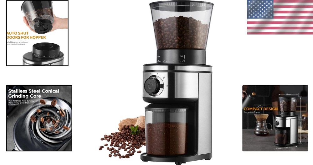 Compact Electric Coffee Grinder - 30 Grind Settings & Double Safety Protection