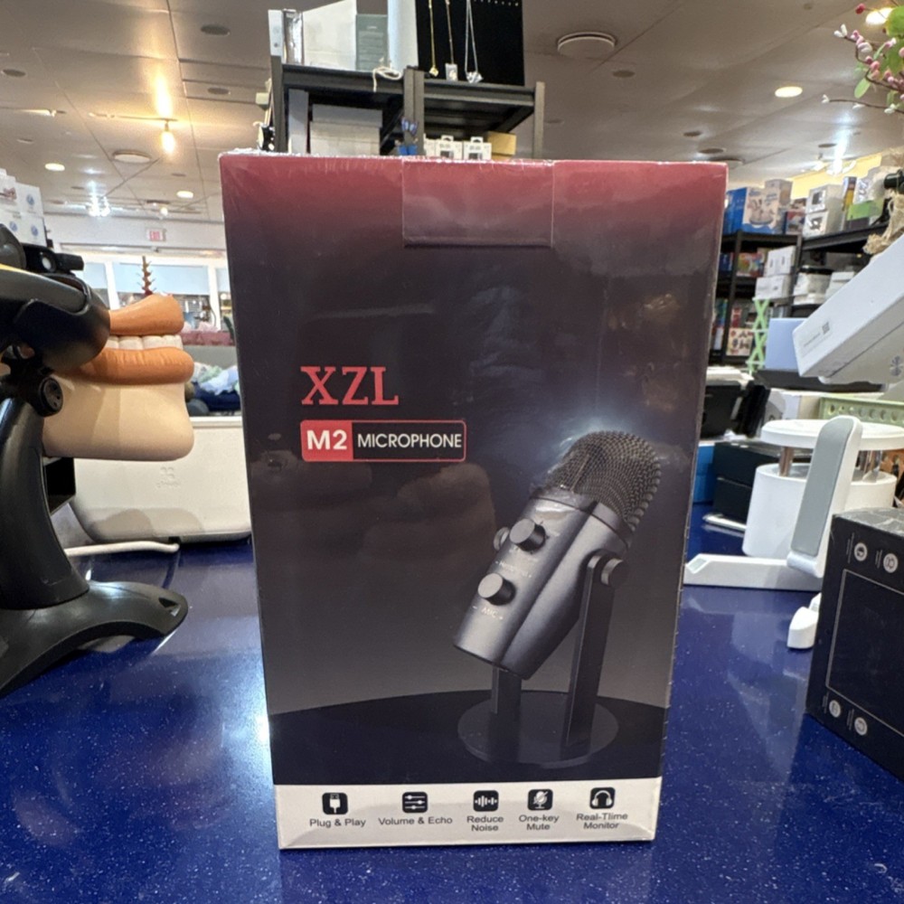 XZL M2 USB Condenser Microphone Plug & Play, Volume & Echo Control, Black