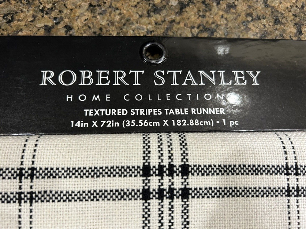 NWT Robert Stanley ivory black textured striped 14" x 72" table runner