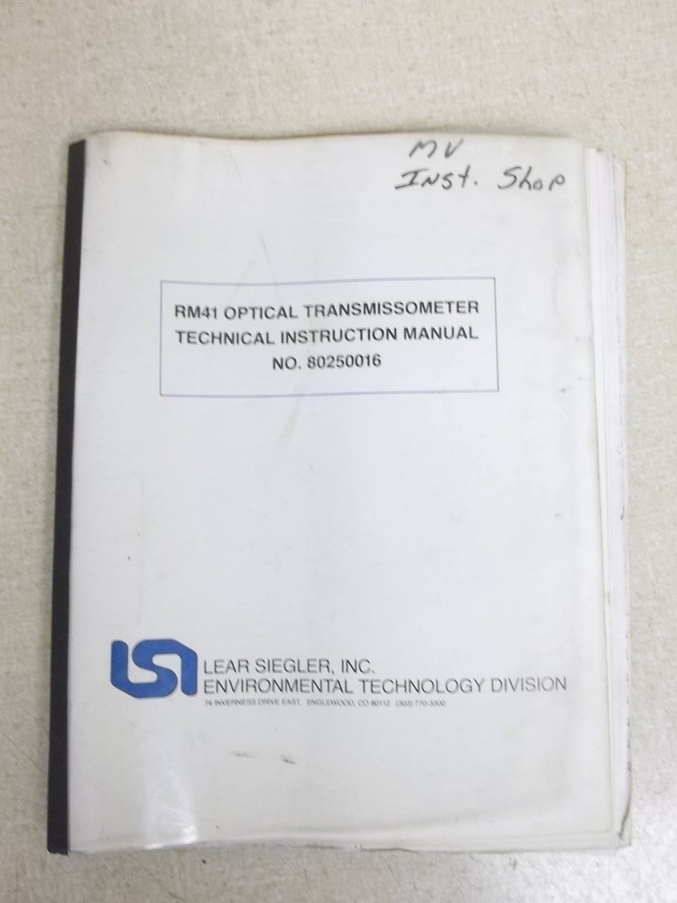 Lear Siegler RM41 Optical Transmissometer Instruction Manual 80250016