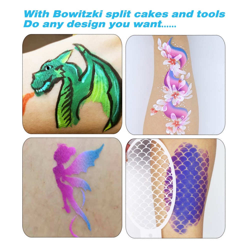 Bowitzki Professional Split Cake Face Paint Kit with Sponges Stencils Brush Kit