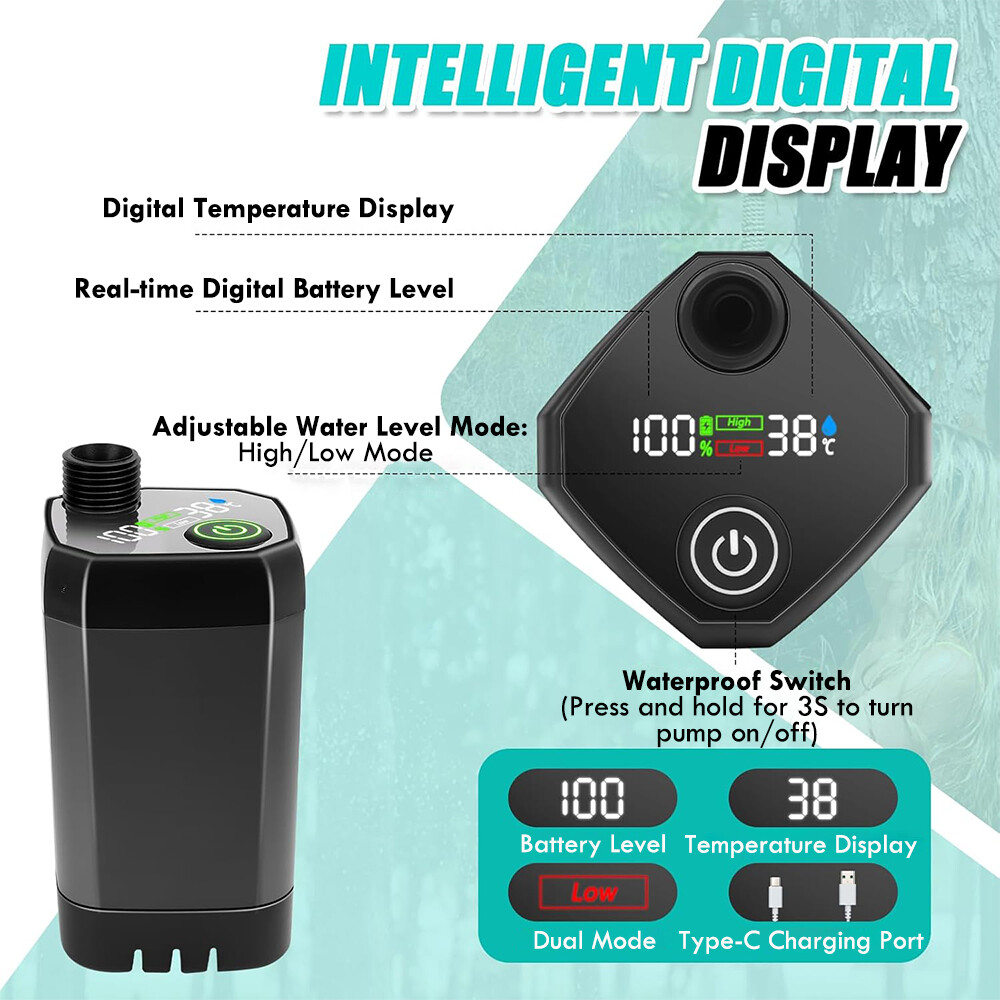 Portable Camping Shower 6000mAh Rechargeable Outdoor Electric Camp Shower Pump