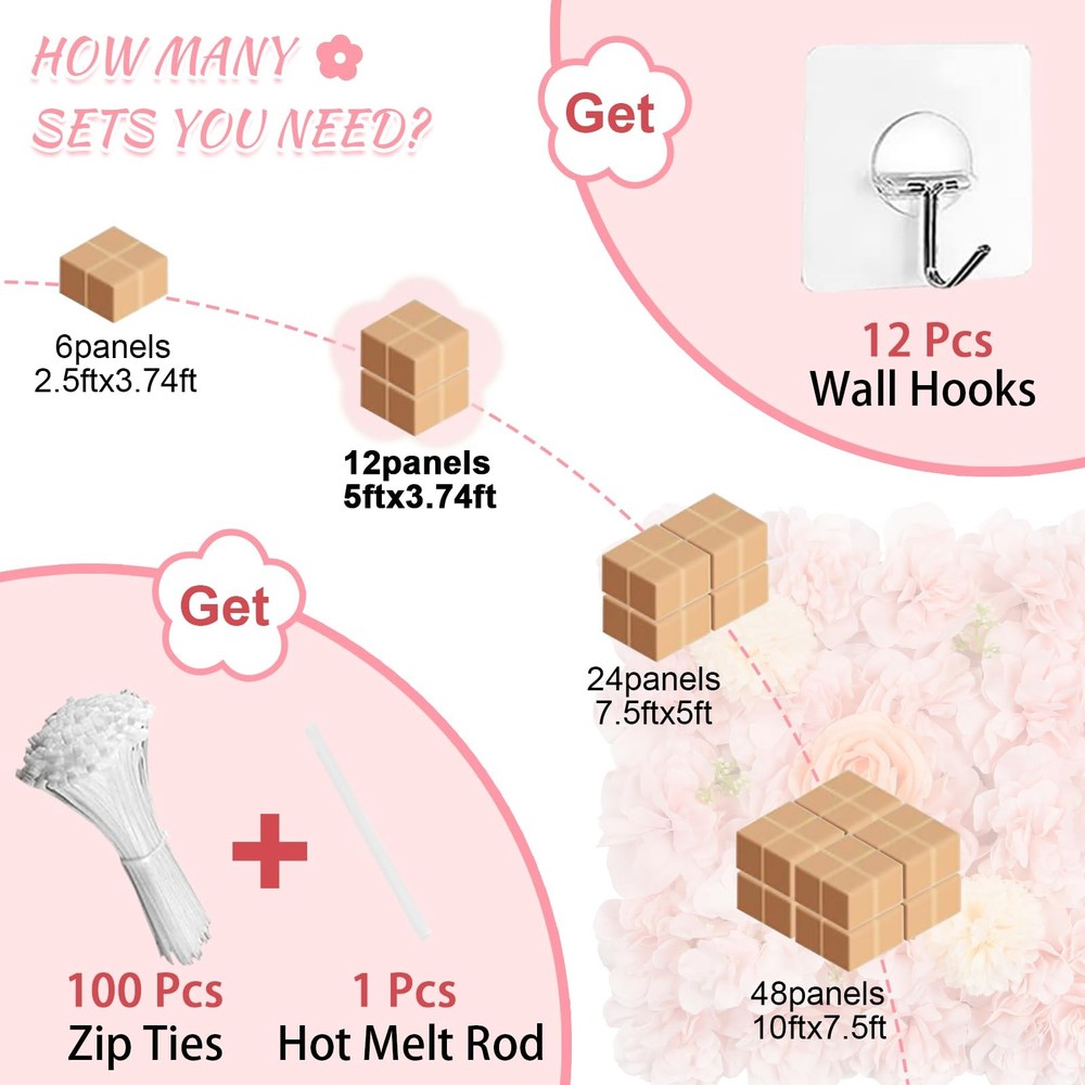 Artificial Flower Wall 5ftx3.74ft Peach Floral Backdrop Wedding Wall Panel Fa...