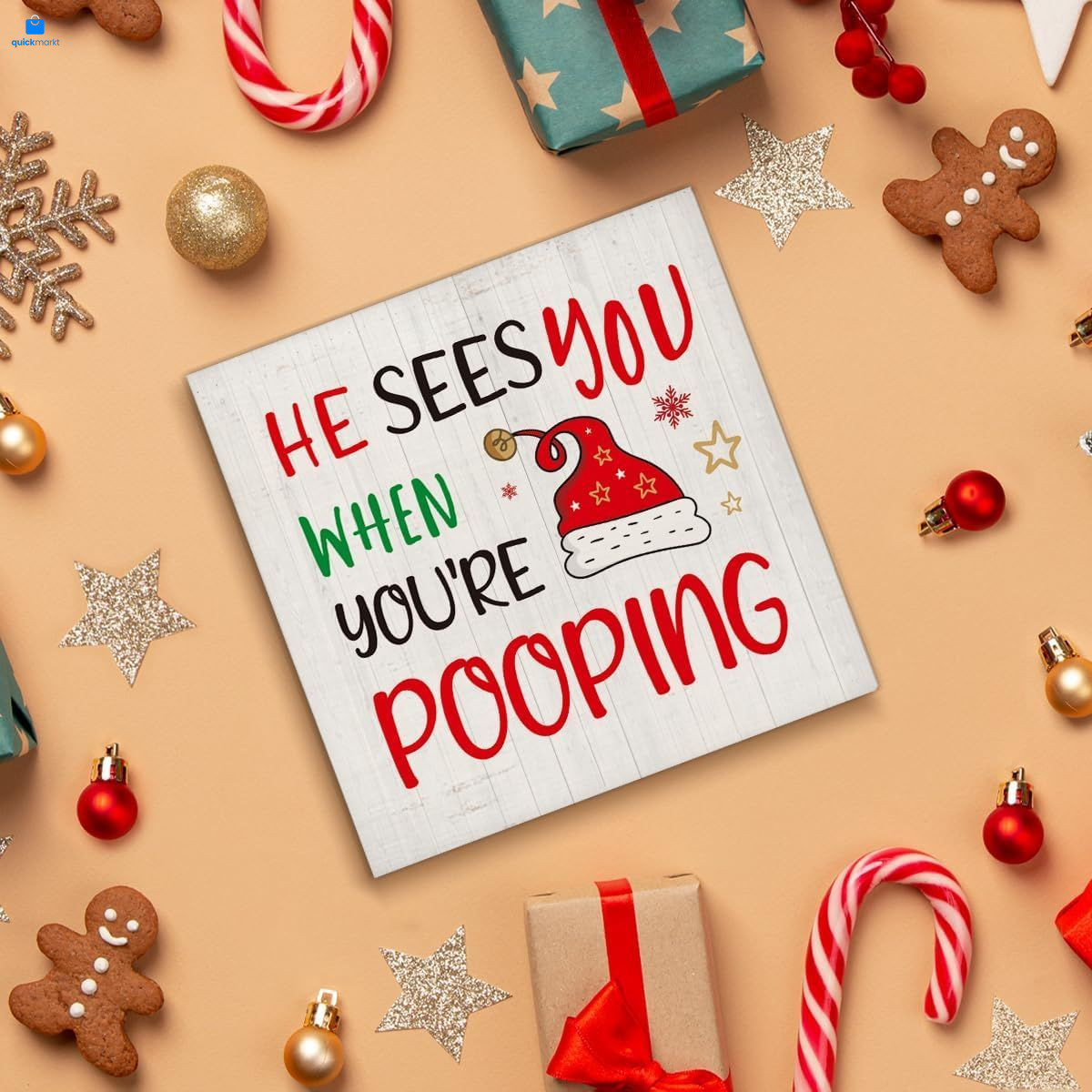 Christmas Bathroom Decorations - Funny Decor, He Sees You Pooping