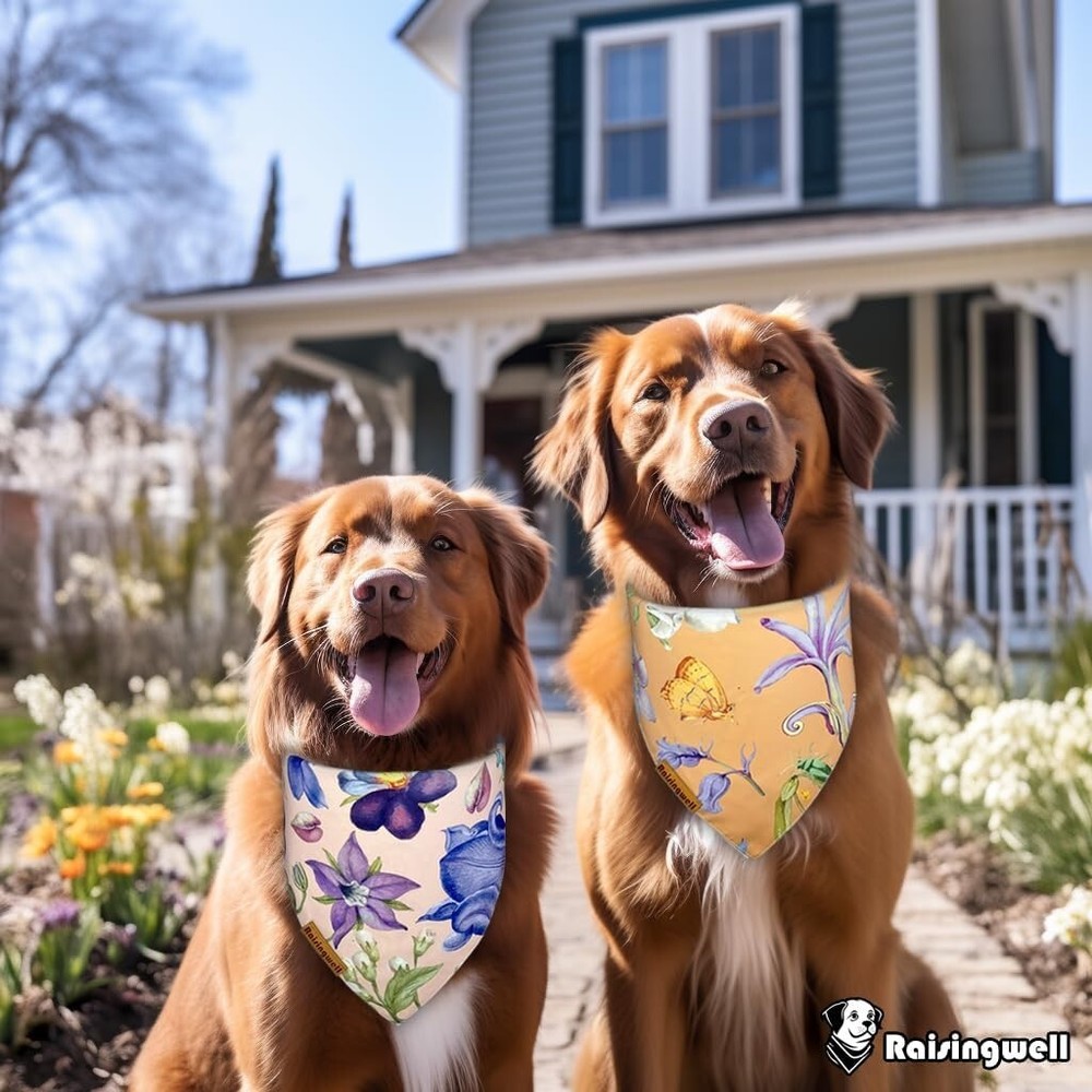 Summer Dog Bandanas 2 Pack 4 Pattern Reversible Spring Flower Triangle Scarf