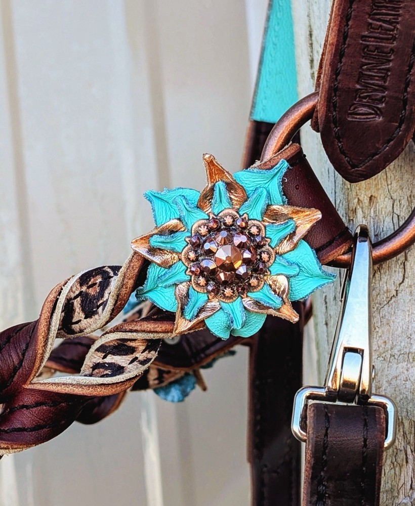 Lariat Halter Mint/Cheetah Custom Hand Made By Devine Leather