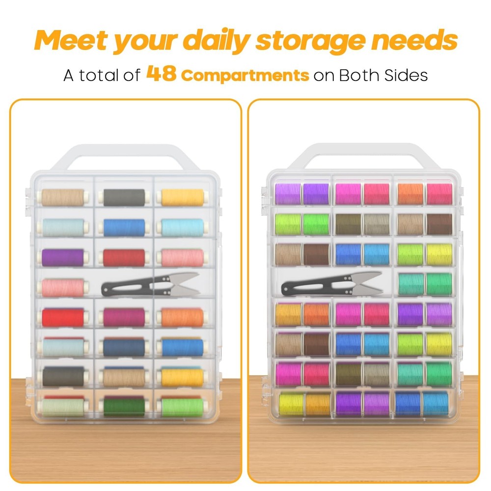 46 Grids Sewing Organizer, Double Sided Thread Box Storage, Portable Clear Pl...