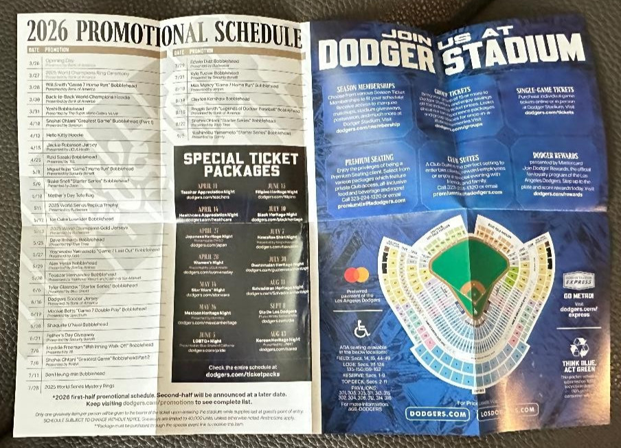 LOS ANGELES DODGERS 2026 POCKET SCHEDULE SHOHEI OHTANI FREEMAN NAKAMOTO