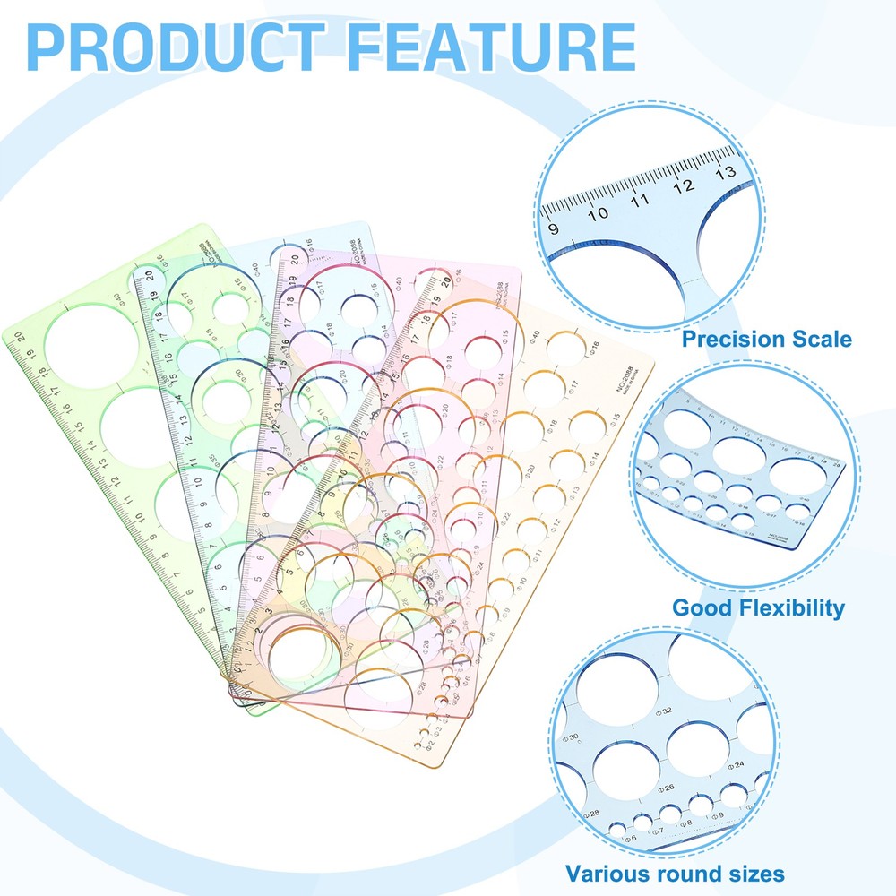 4Pcs Circle Template, Circle Stencils Measuring Measuring Rulers Geometry Tools