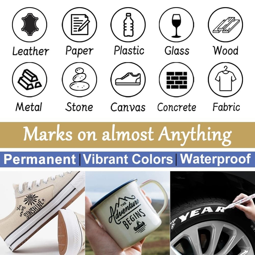 White and Black Paint Pens, 6 Pack Oil Based Permanent Markers - Medium Tip, ...
