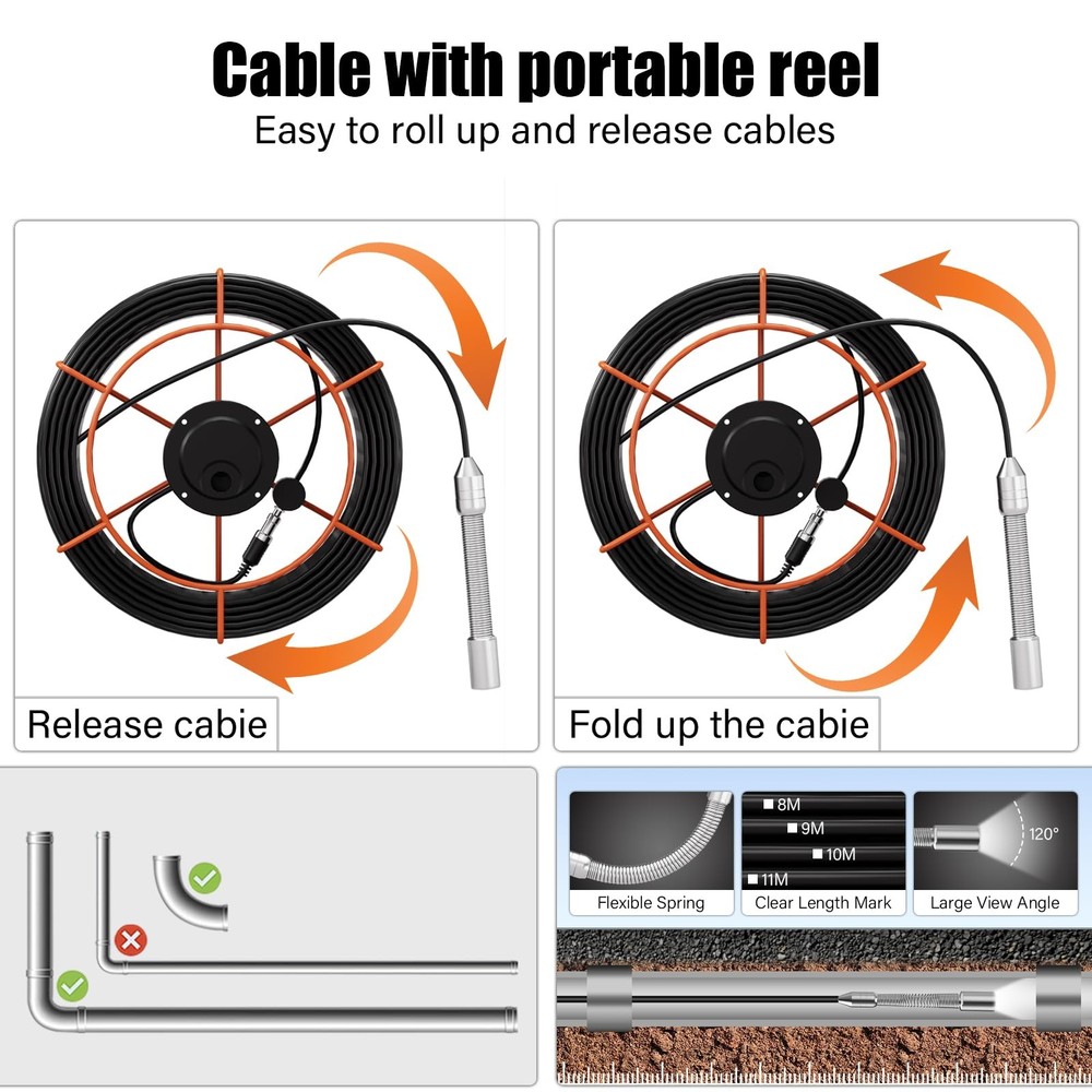 Sewer Camera 100FT/30M Borescopes Plumbing Snake Pipe Inspection Camera DVR &...