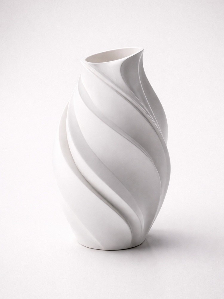 Modern White Swirl Pattern Decorative Ceramic Vase with Matte Finish