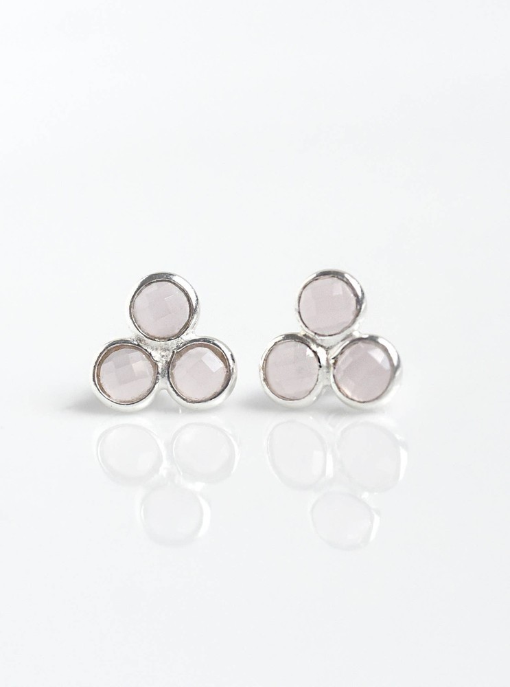 Sterling Silver Triple Mini Stone Stud Earrings