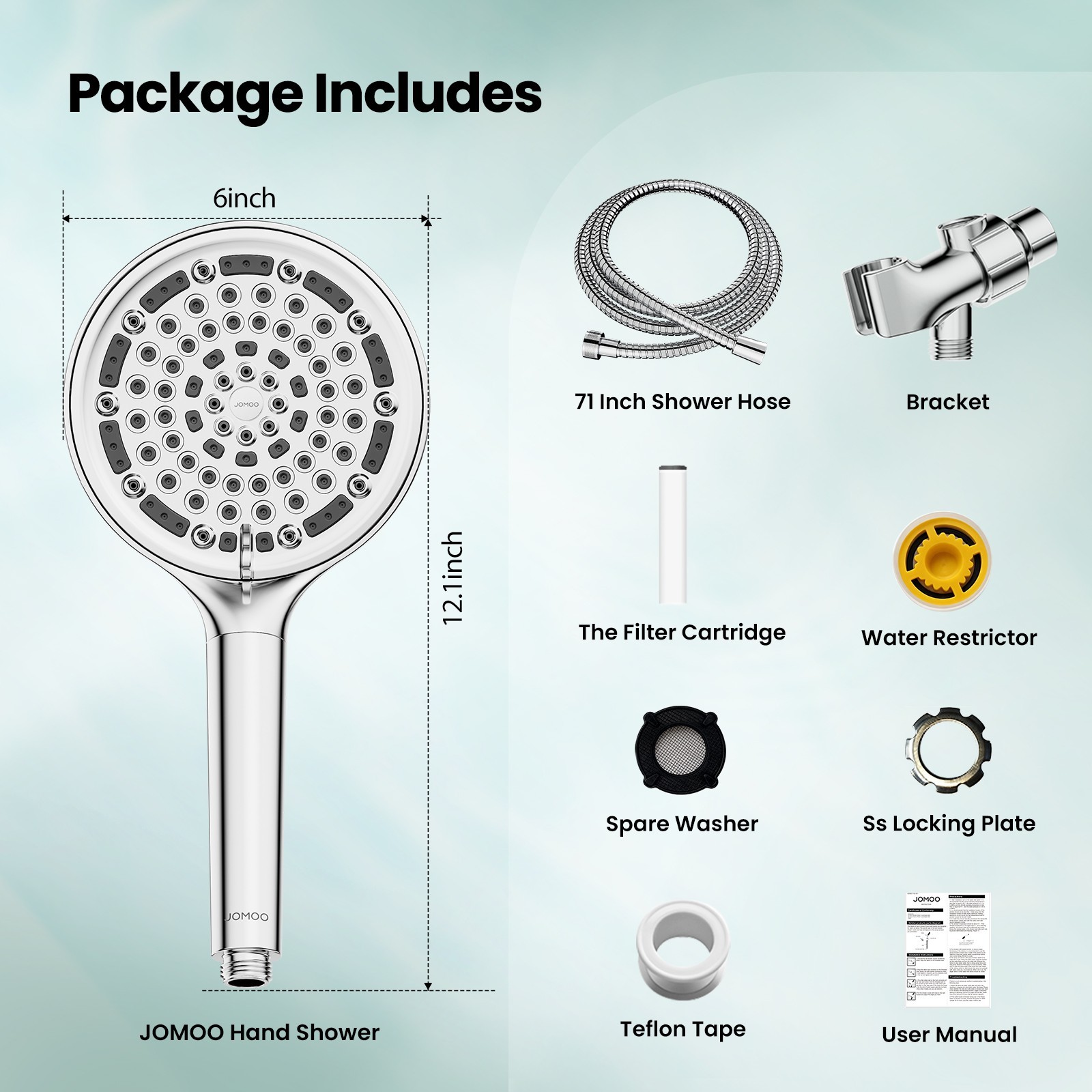 6 Spray Settings High Pressure shower Head with Filter, Handheld Rainfall Combo