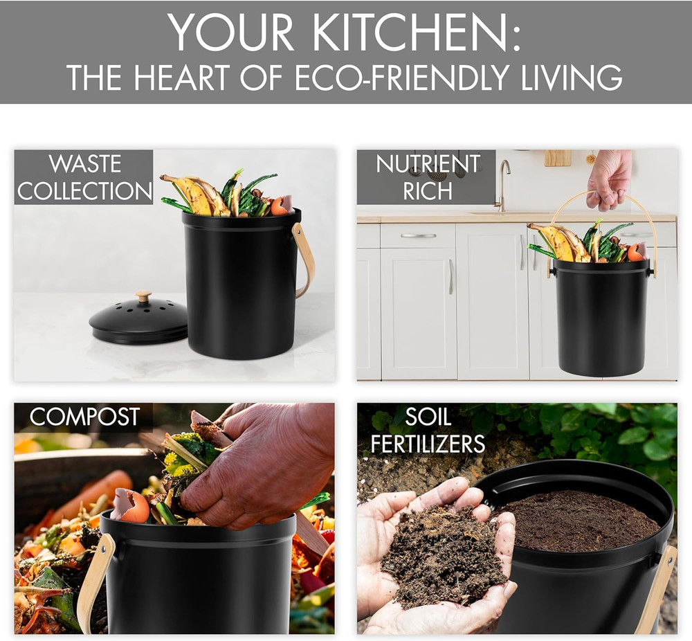 Beautiful Kitchen Compost Bin with Smell Proof Lid - Rust Proof and Odorless Com