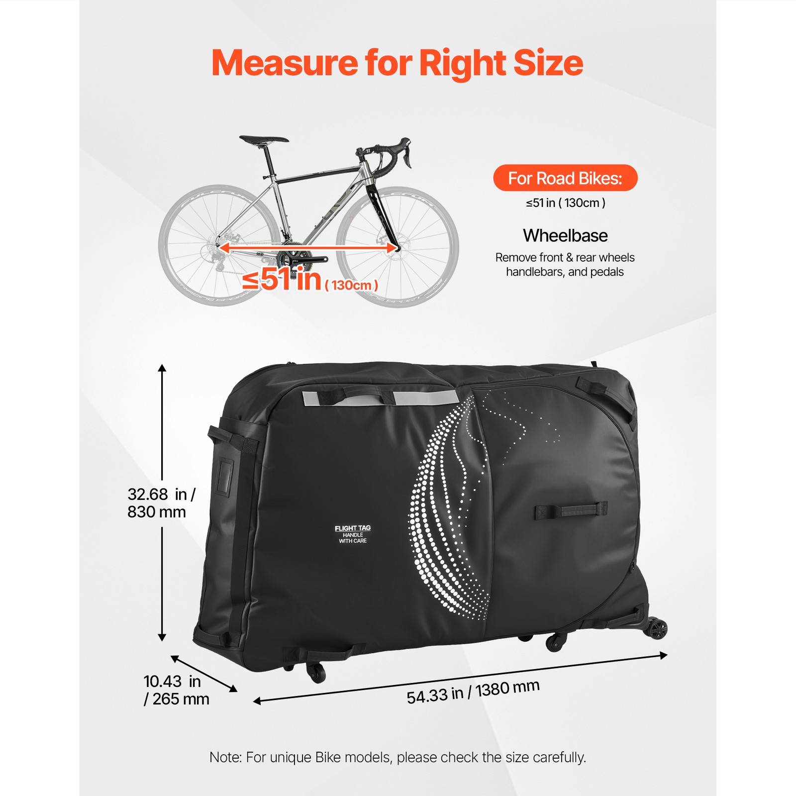 Uimoso Bike Travel Bag for 51 in Wheelbase, 600D Durable Bicycle Storage Bag