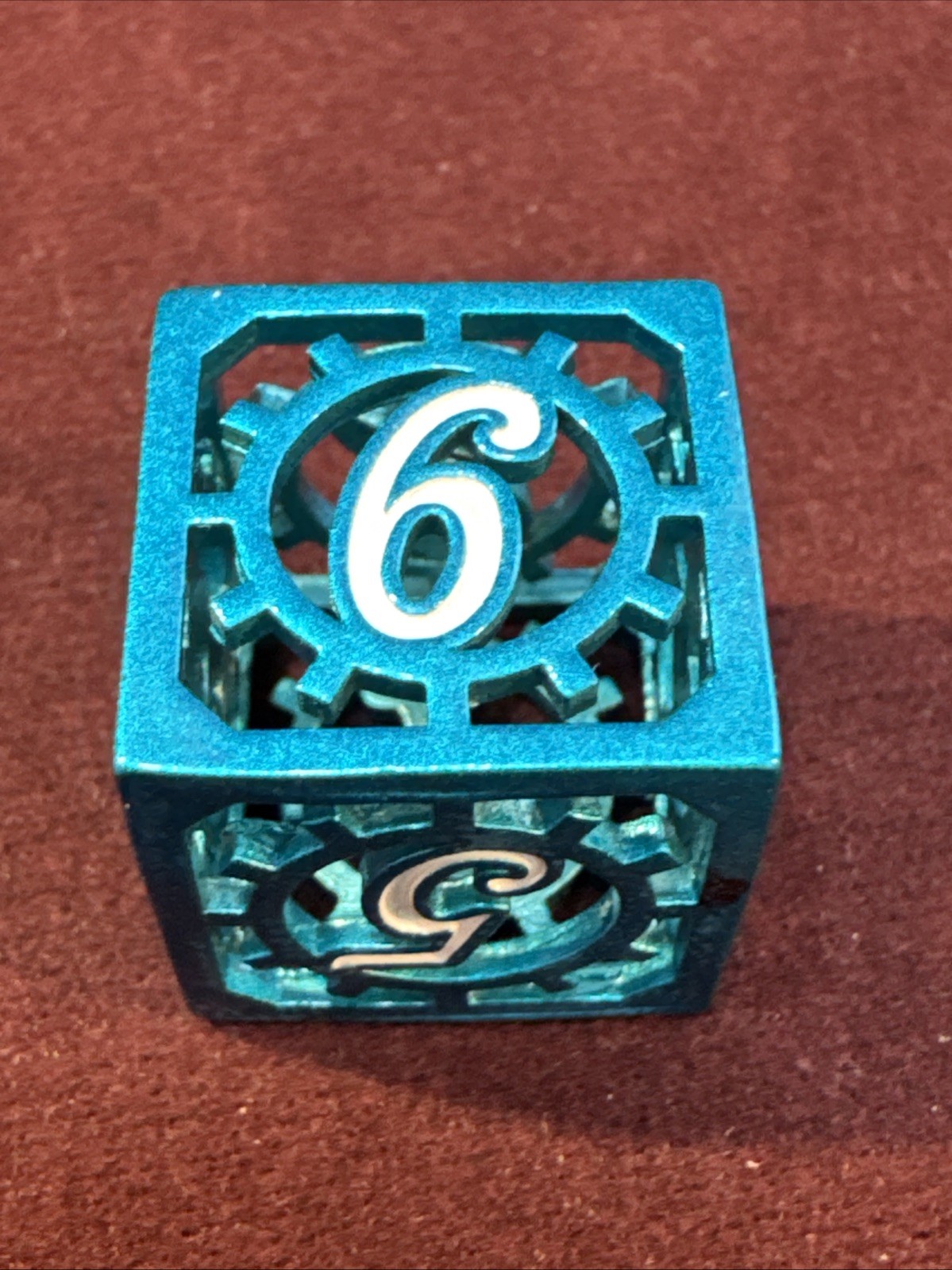 Blue Gear-Themed Hollow Metal Dice Set for RPG DND Games