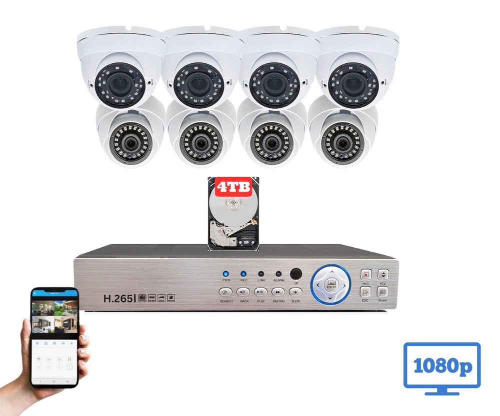 8 Channel HD CCTV Security Camera System 4TB Storage Playback Remote Access
