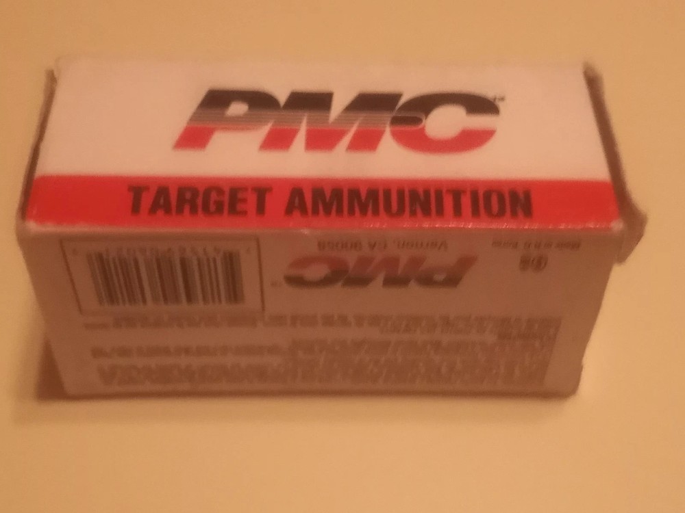 Empty .30 Carbine PMC cardboard ammo box with plastic cartridge insert