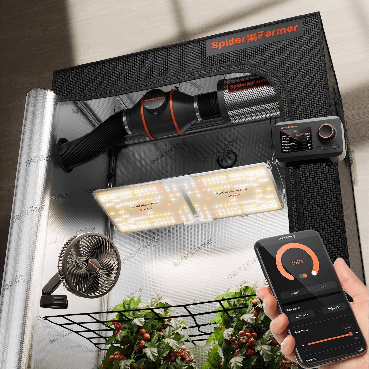 Spider Farmer SF2000 EVO LED+2’x4′X6′ Grow Tent Kits+4'' Inline Fan Combo+GGS