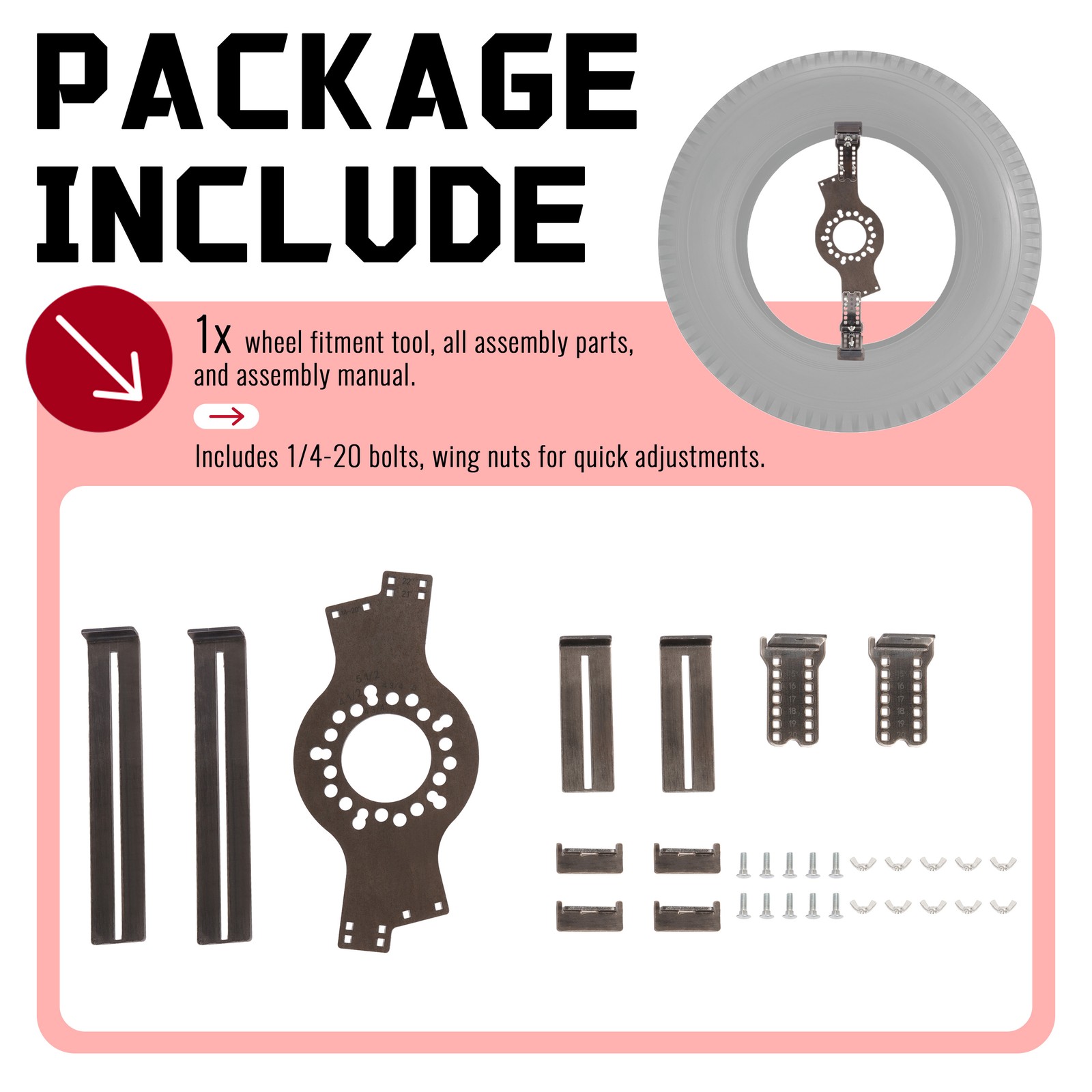 5-Lug Bolt Pattern Wheel Fitment Simulator Tool Tire/Rim Size Measuring Mockup